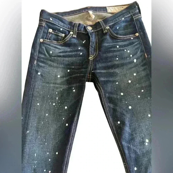 Rag and Bone “Paint Splatter” Skinny Jeans Dark Wash - Picture 3 of 10